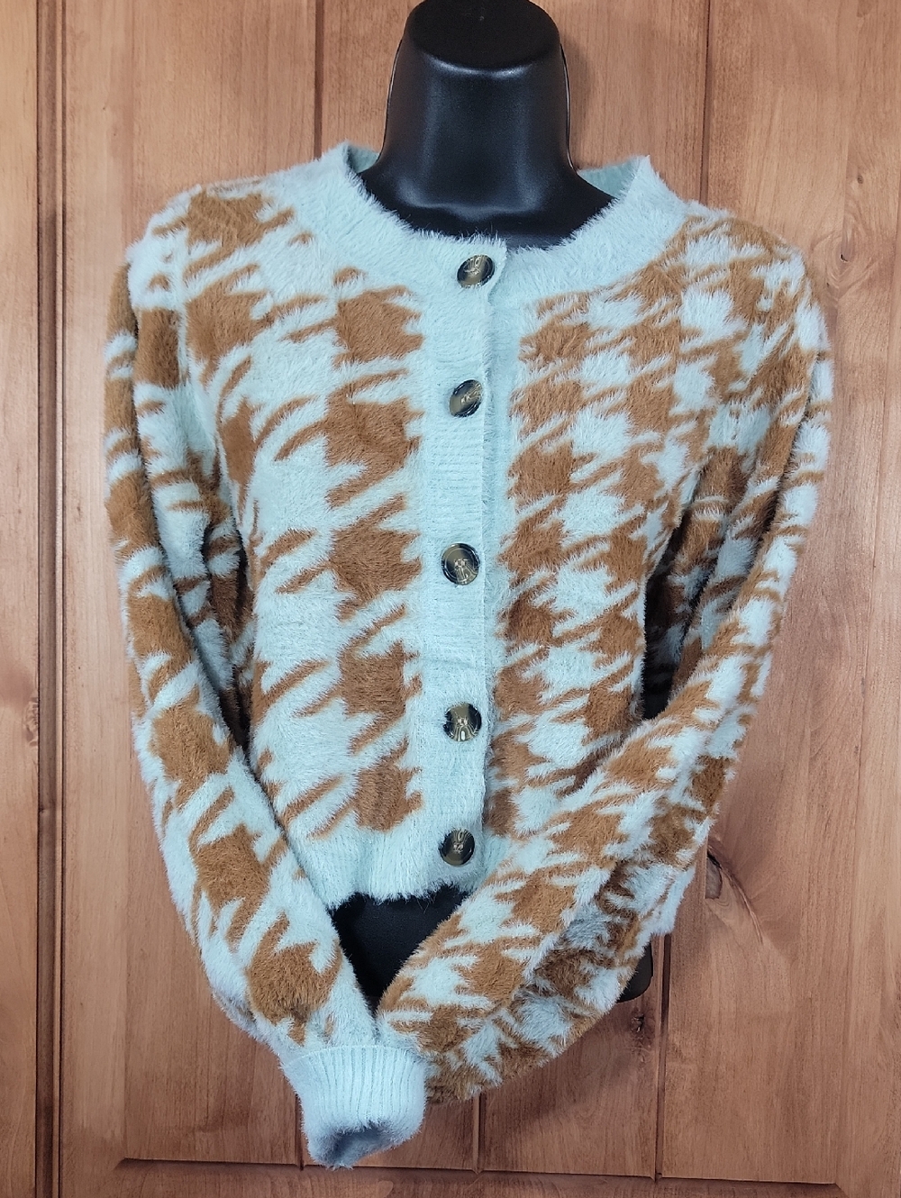 For Love & Lemons Fuzzy Houndstooth Cardigan